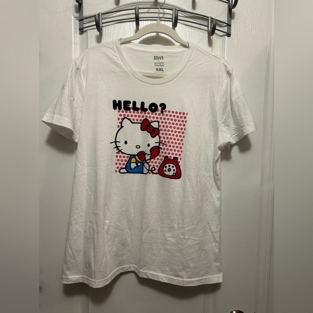 Unique Vintage Shirt Womens XXL White Hello Kitty Telephone Graphic Tee Retro